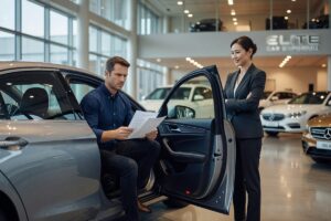 Borrower comparing auto loan pre-approval vs pre-qualification documents at a desk