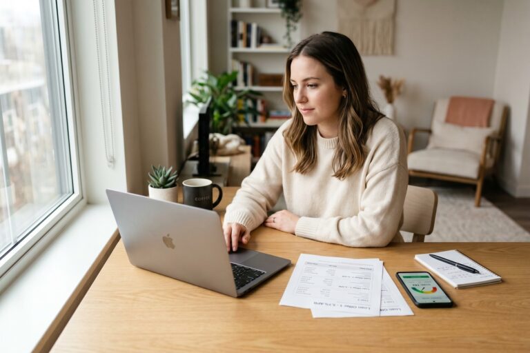 Person comparing online loan offers on a laptop without hurting their credit score