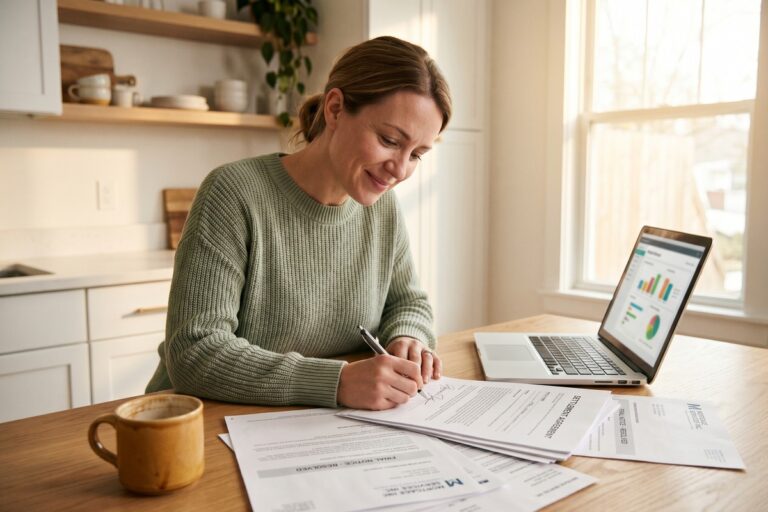 Person reviewing debt relief options in 2026 on a laptop with financial documents