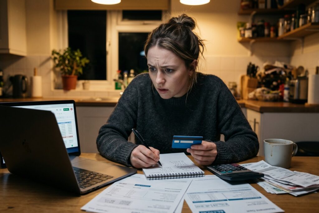 Calculator and credit card showing the true cost of making only minimum payments on credit card debt