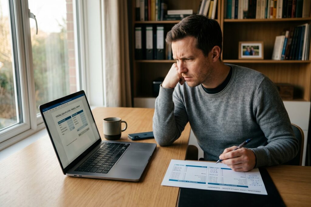 Person reviewing debt-to-income ratio on a laptop before applying for an online loan