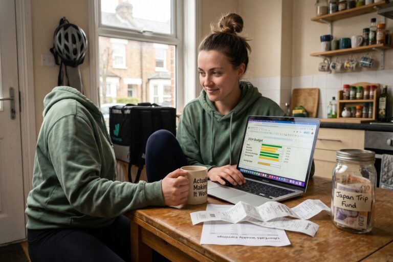 Gig worker reviewing savings plan to build an emergency fund on irregular income