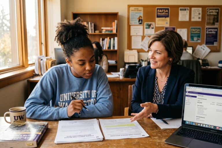 Student comparing federal vs private student loan options on a laptop