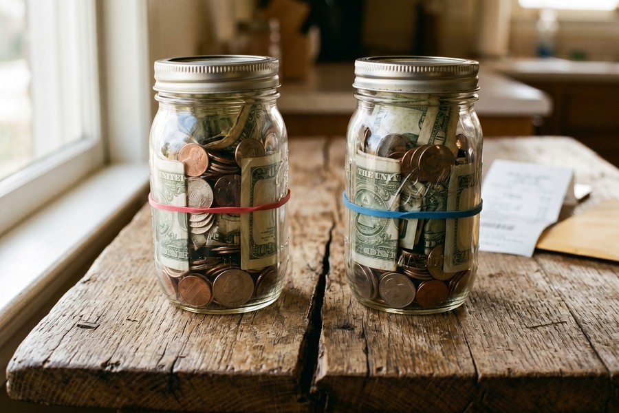 A visual chart showing a gig worker's three-account banking setup: checking, tax reserve, and emergency fund with labeled monthly flows