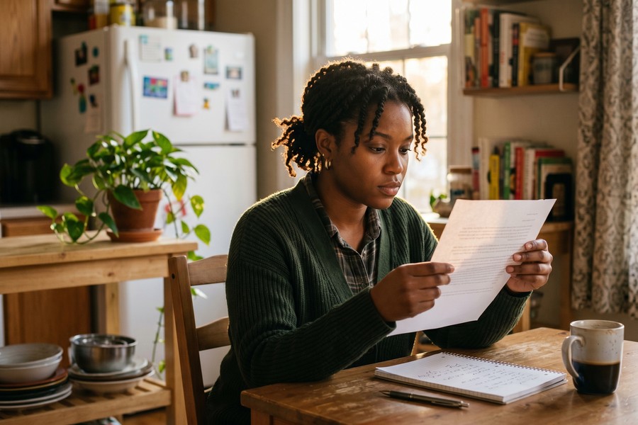Young borrower comparing auto loan offers on a laptop next to student loan paperwork