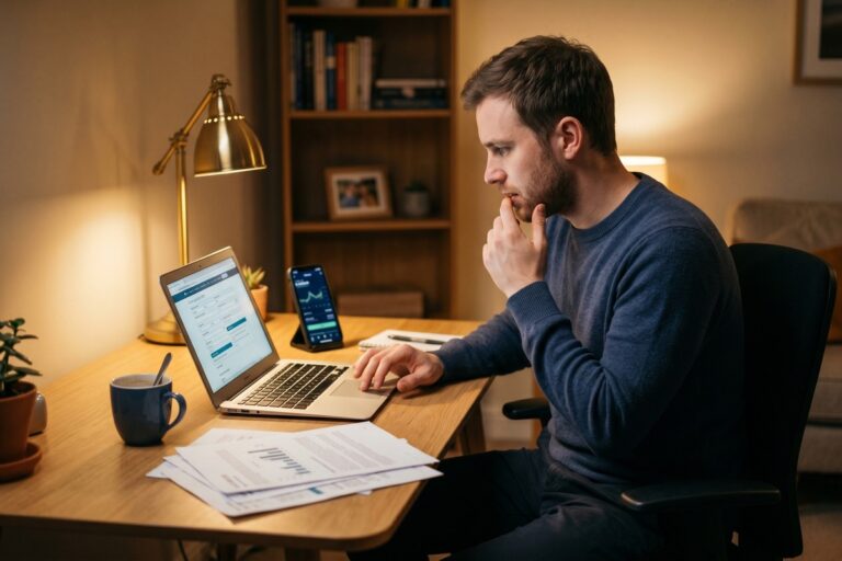 First-time online borrower reviewing loan application mistakes on a laptop before submitting