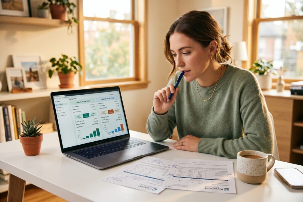 Side-by-side comparison chart of fixed vs variable online loan interest rates