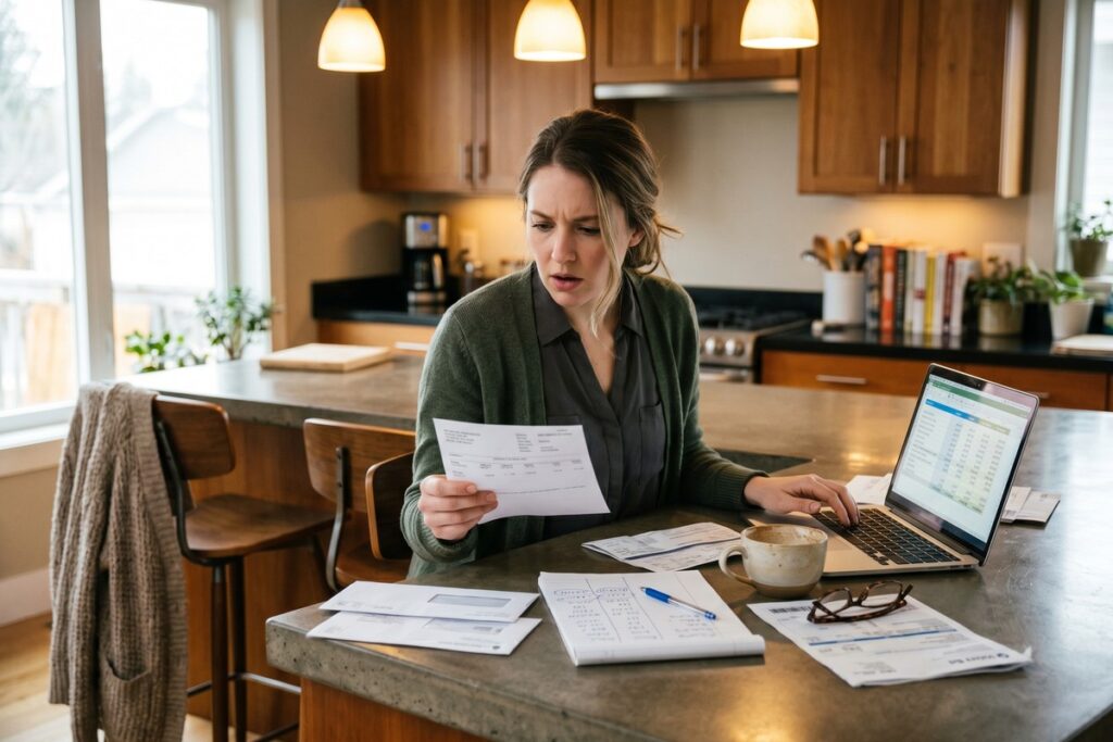 Side-by-side comparison of a pay stub showing gross income and net take-home pay with deductions highlighted