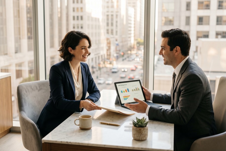 Side-by-side comparison of online lenders, credit unions, and banks for a $45,000 income borrower