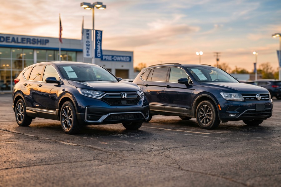 Side-by-side comparison chart of new versus used car five-year total ownership costs