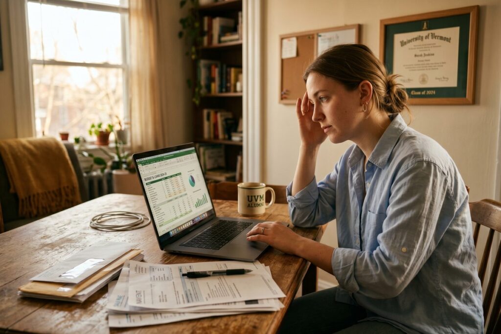 Graduate reviewing how much student loan debt is too much using a salary-based framework