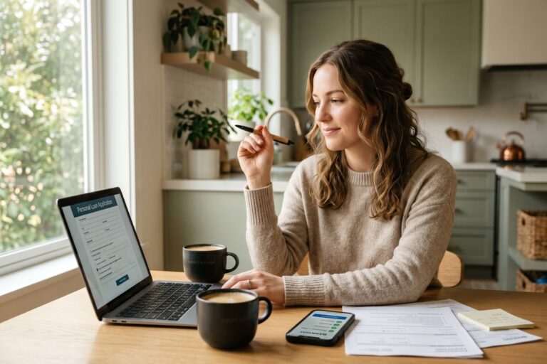 Beginner using a laptop to prequalify for an online loan step by step