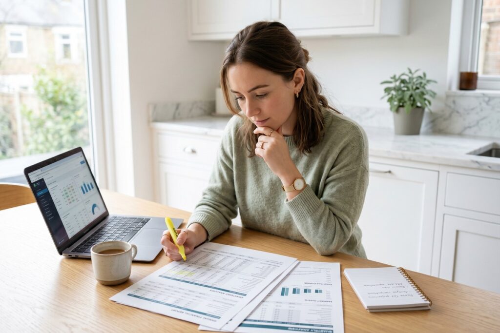 Person reading their credit report on a laptop for the first time