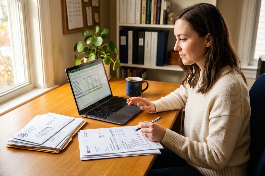 Borrower reviewing a repayment plan to repay federal and private student loans side by side