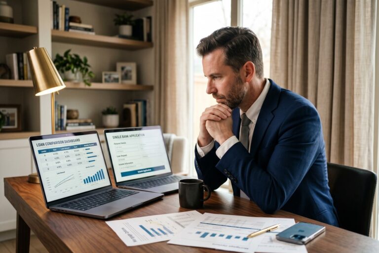Side-by-side comparison of loan marketplace and direct lender rate offers on a laptop screen