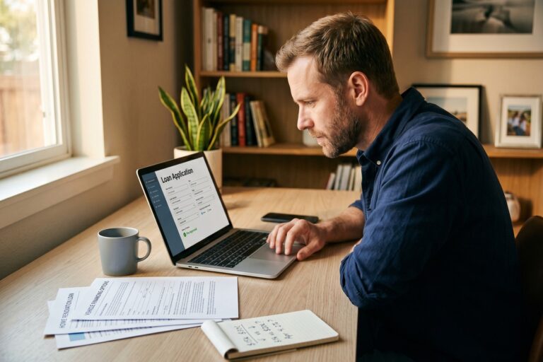 Person reviewing loan purpose options on a laptop to improve online approval odds and secure a lower interest rate