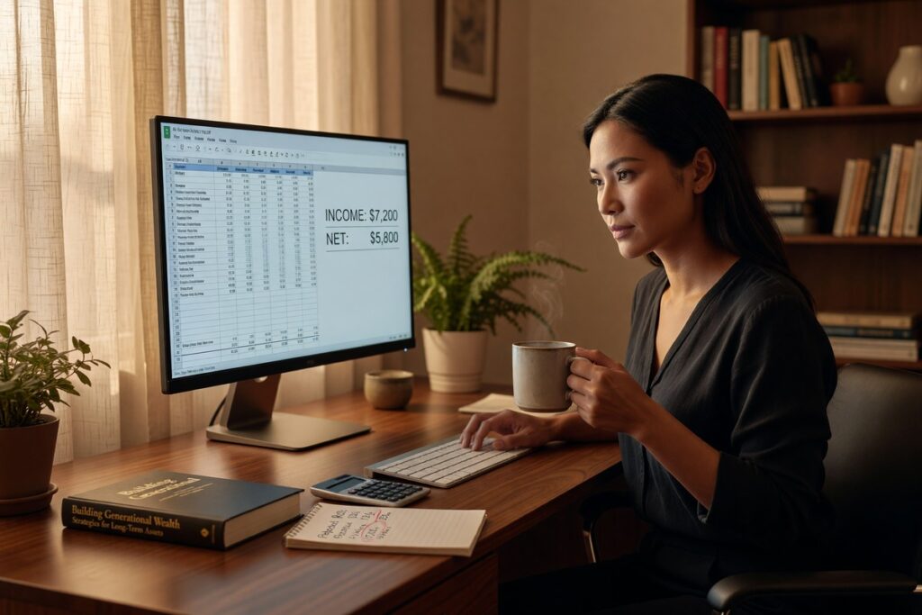 Person comparing net worth vs income on a financial planning chart to build long-term wealth