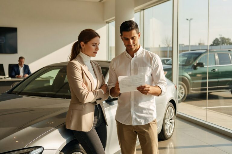 Side-by-side comparison of new and used car loan options showing interest rates and monthly payments