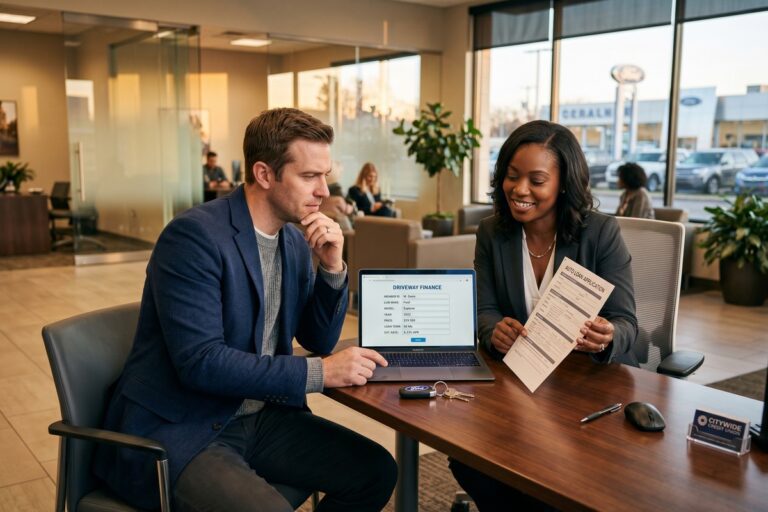 Person comparing online auto loan lenders versus traditional bank loan options on a laptop