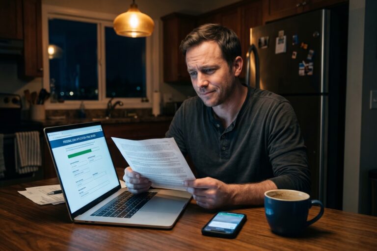 Borrower reading surprising online lending facts on a laptop