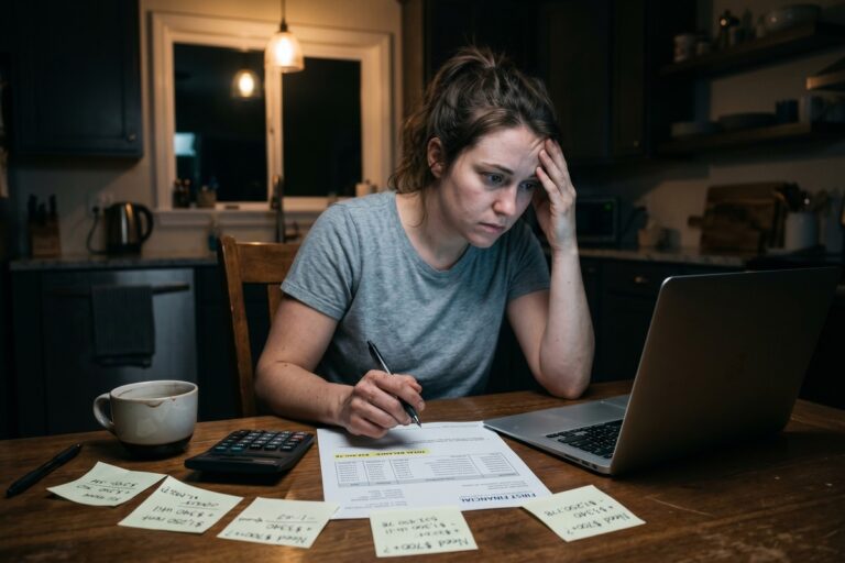 Calculator and loan documents showing the true online loan rollover cost with fee and interest breakdown