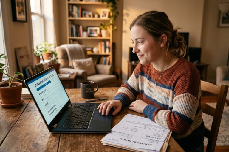 Person applying for online loans with no credit history on a laptop
